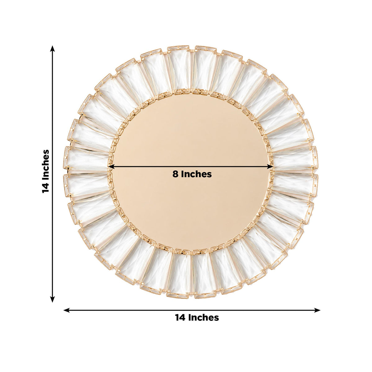2 Pack Crystal Pendant Metal Charger Plates – 14" Round Gold Mirror Glass Decorative Table Chargers